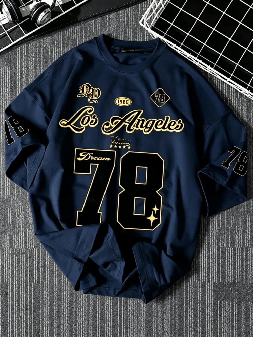 New American Men's Summer Personalized Los Angeles Letter Printed Comfortable Breathable Round Neck T-shirt Outdoor Street Top