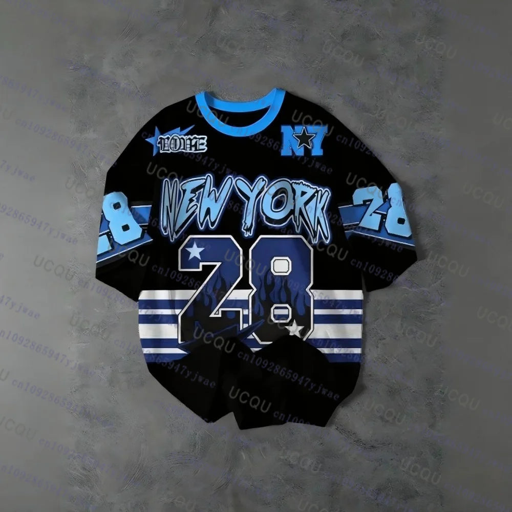 European American New York No.28 Football Jersey Women's Men's Summer Sports Fashion Striped Breathable Outdoor Streetwear Tops