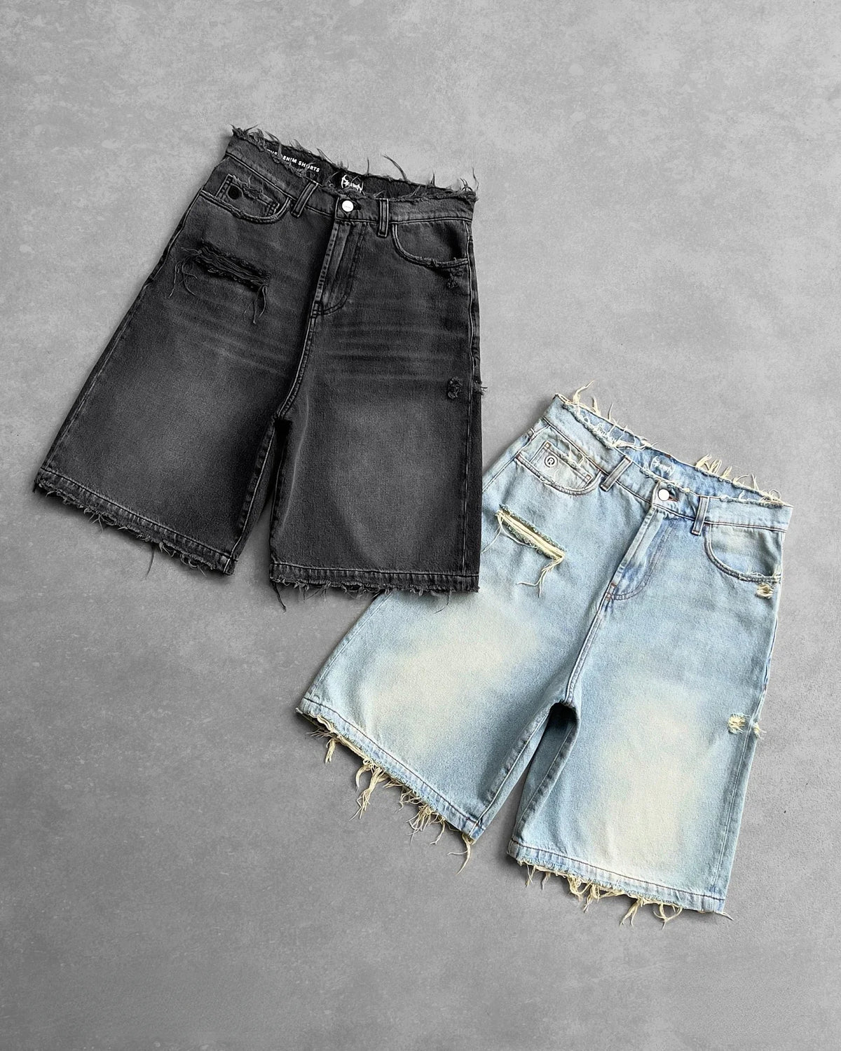 Y2k Black Punk Wash Baggy Work Shorts Men Women Summer Hip Hop Ripped Hole Denim Shorts Raw Edge Casual Jorts Streetwear