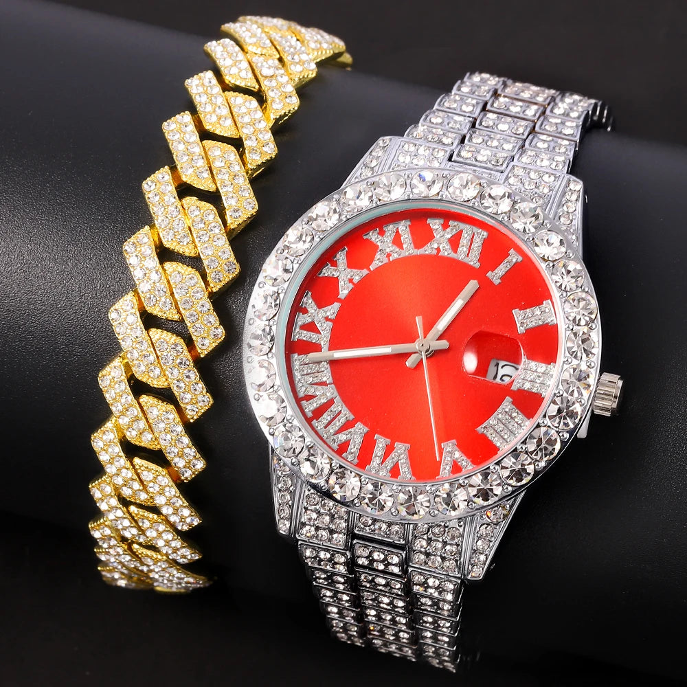 Exquisite Necklace+Watch+Bracelet Cuban