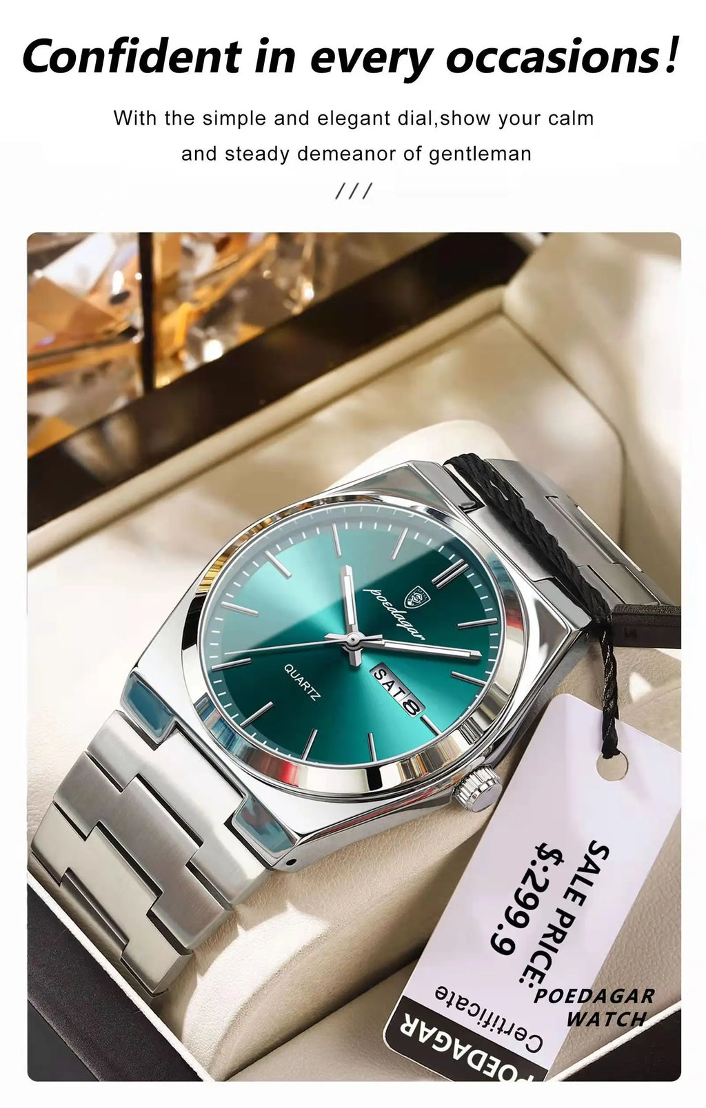 POEDAGAR Men's Stainless Steel Quartz Watch