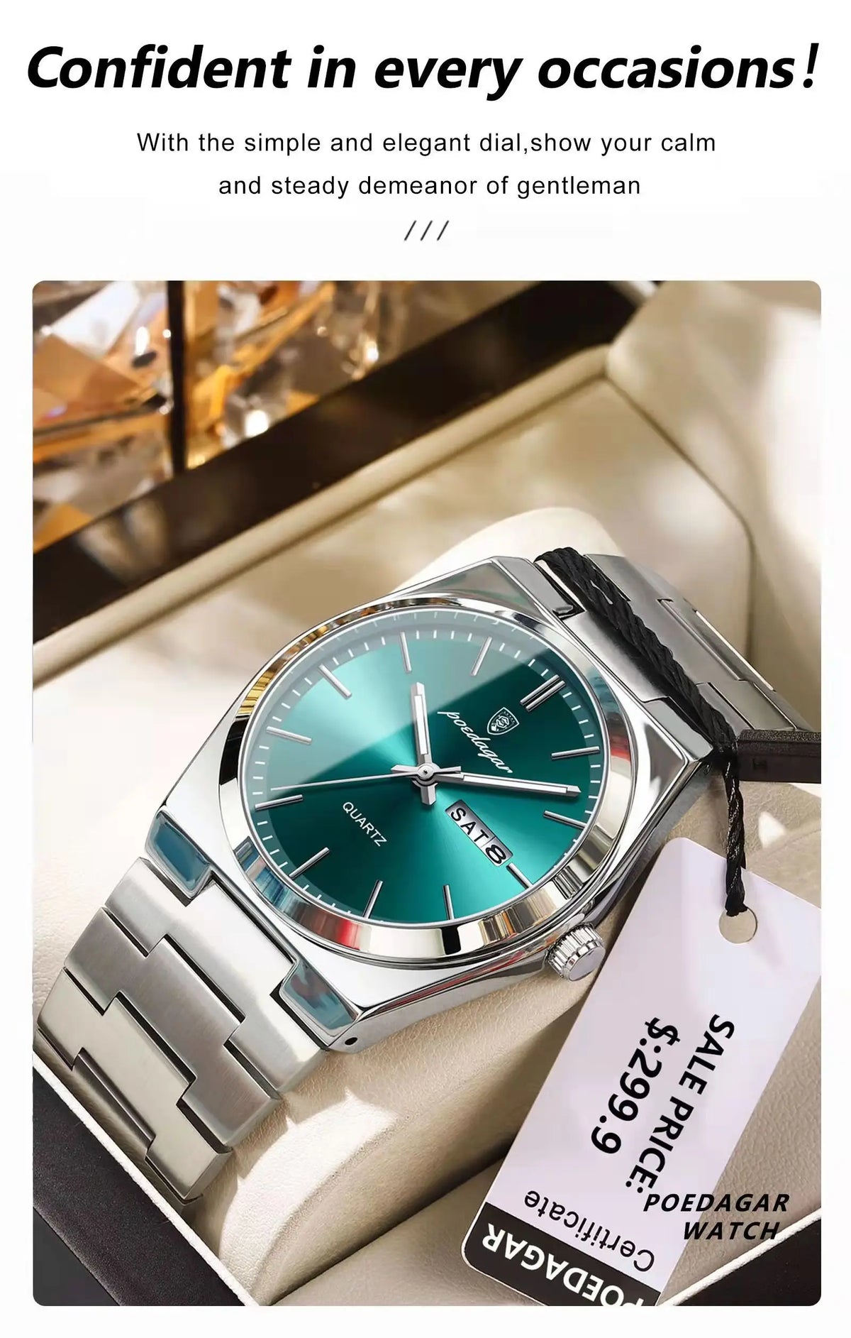 POEDAGAR Men's Stainless Steel Quartz Watch