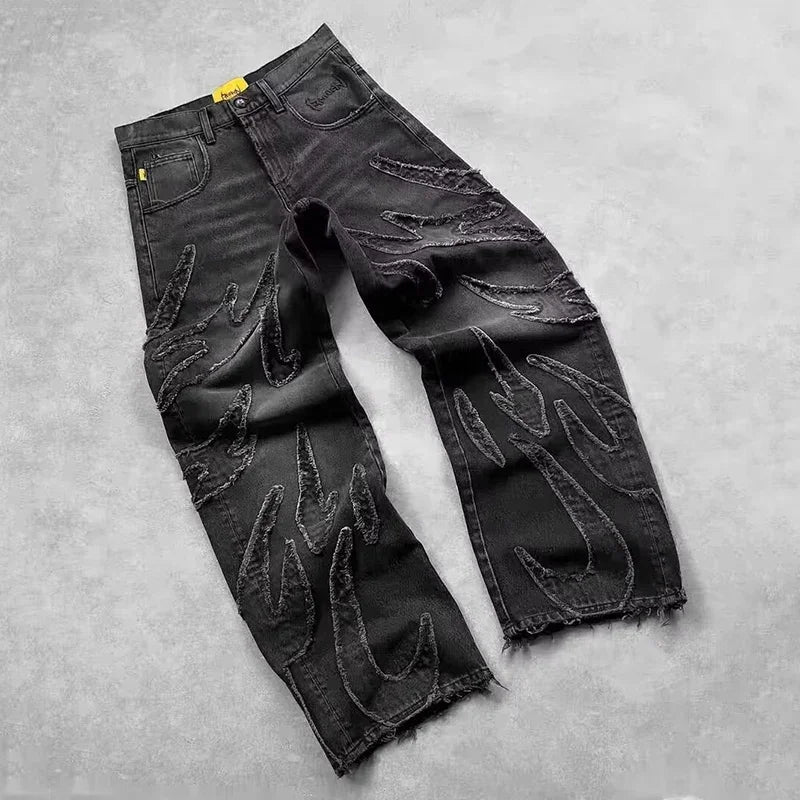Men's Baggy Wide-Leg Embroidered Streetwear Jeans