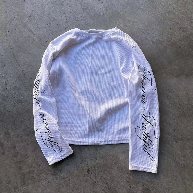 2026 Spring American Retro Y2K Long Sleeve Adults/Kids T-Shirt Casual Round Neck Lightweight Breathable Top Letter Streetwear