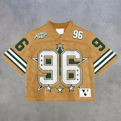 American trendy men T-shirts mesh short-sleeved quick-drying football jerseys retro streetwear men women  V-neck loose tops