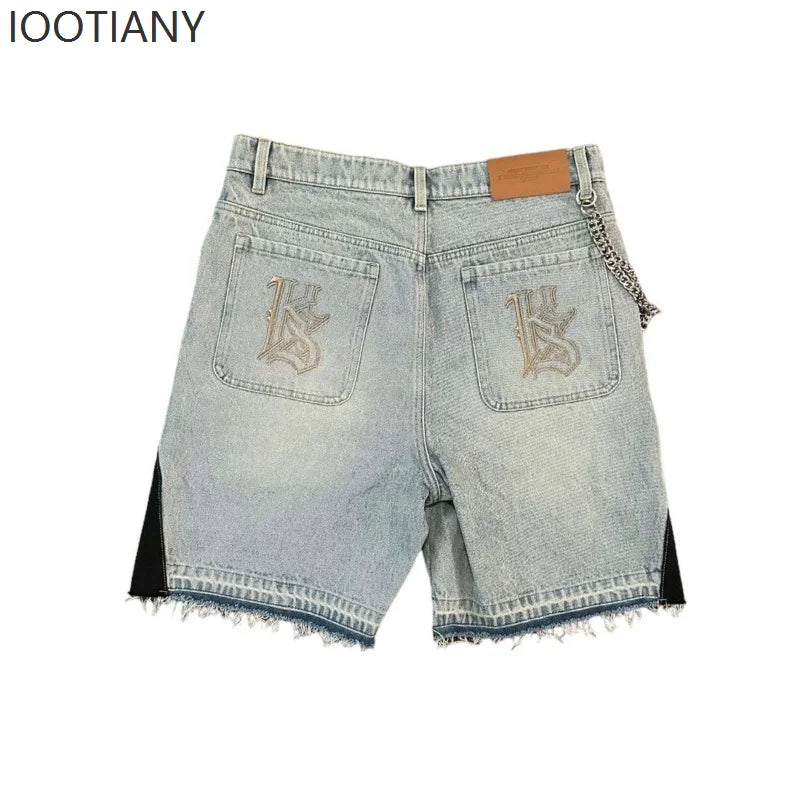 IOOTIANY Y2k Cartoon Embroidery Jorts Man Women Harajuku Streetwear Retro Patchwork Denim Shorts Jeans Baggy Shorts Oversized