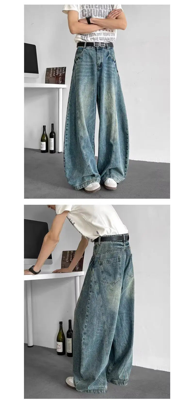 Men Baggy Jeans Wide Leg Unisex Streetwear Hip Hop Dance Pants Loose Fit Trousers Oversized Urban Jogger Street Dance Clothing