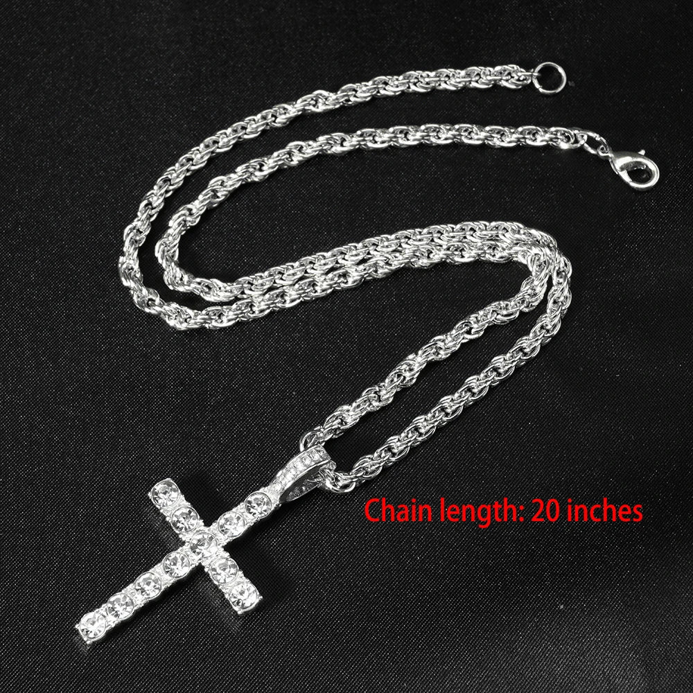 New Iced Out Stacked Crosses Pendant Necklace