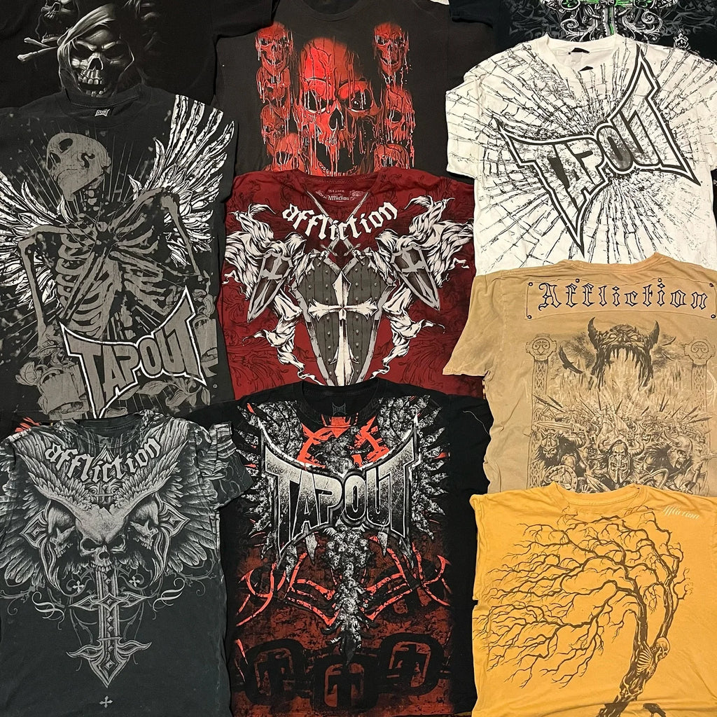 Affliction Street Fashion Cotton Pattern Printing Y2K Short Sleeved Tshirt New Harajuku Casual Loose Summer Unisex Punk Rock Top