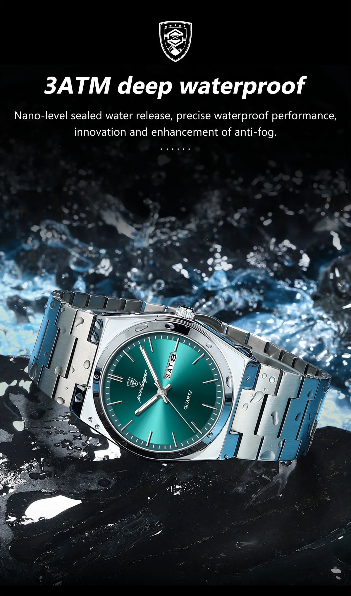 POEDAGAR Men's Stainless Steel Quartz Watch
