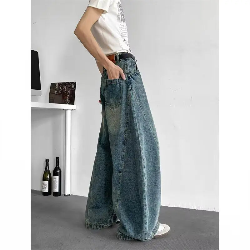 Men Baggy Jeans Wide Leg Unisex Streetwear Hip Hop Dance Pants Loose Fit Trousers Oversized Urban Jogger Street Dance Clothing