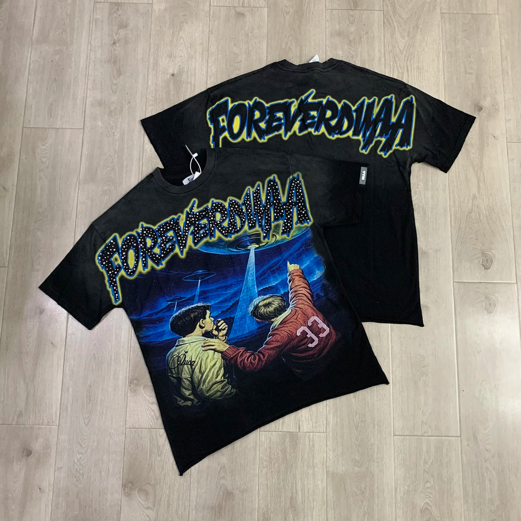 Streetwear Rhinestone Letter Print Yellow T-shirt Men Woman Fashion Retro Shinning Diamond loose casual Oversized Hip Hop Tees