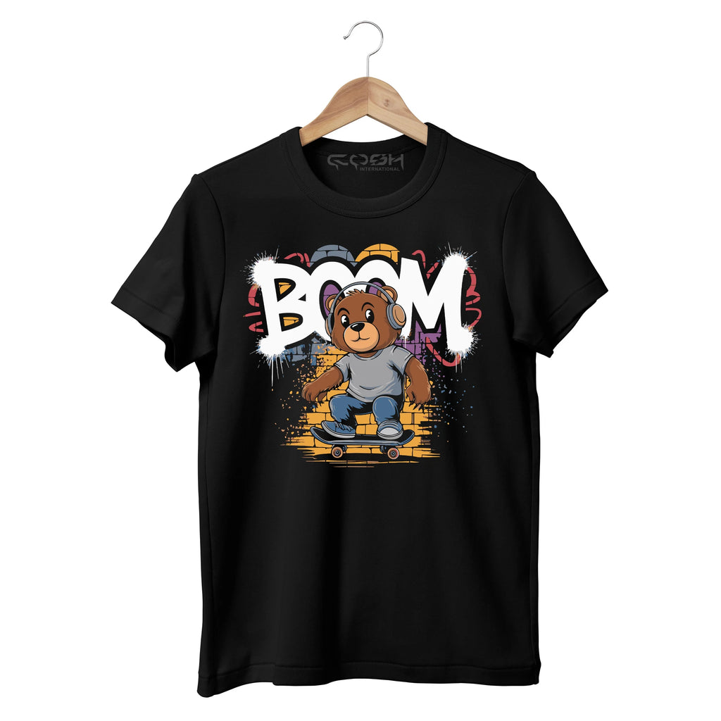 Cosh International Oversized Streetwear T-Shirt – 100% Cotton Graphic Puff Print Boxy Cropped Custom Screen Print Tee