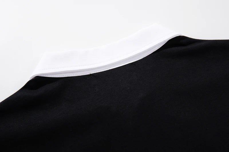 Embroidered Patchwork Rhinestone Letter Contrasting Lapel Short Sleeve Top Tees MAJESTIK Tshirts Cotton Men Women Street Outfit