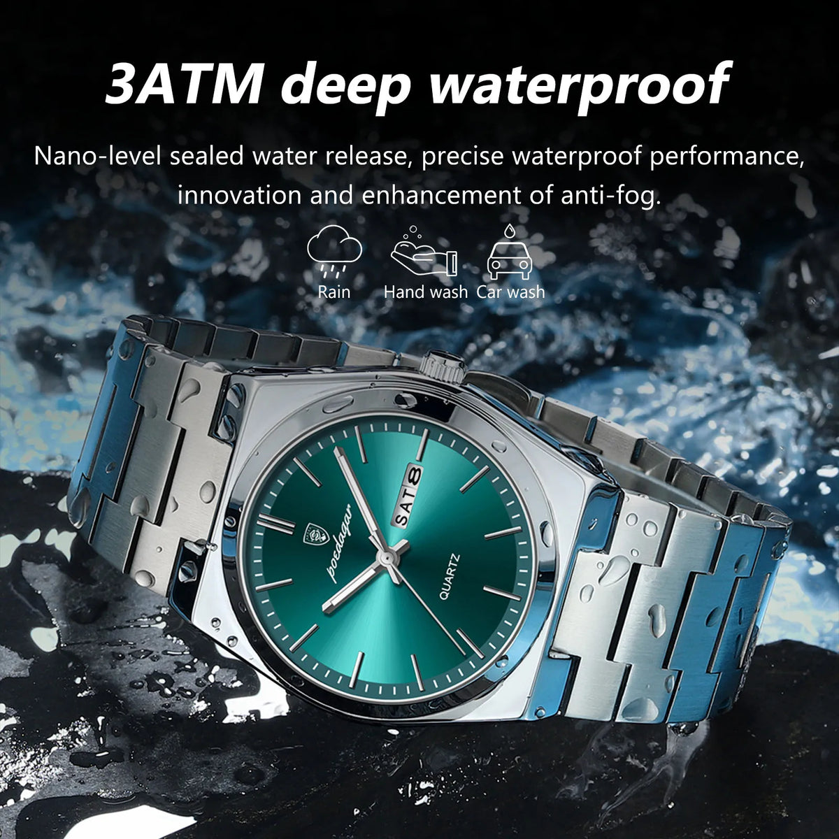 POEDAGAR Men's Stainless Steel Quartz Watch
