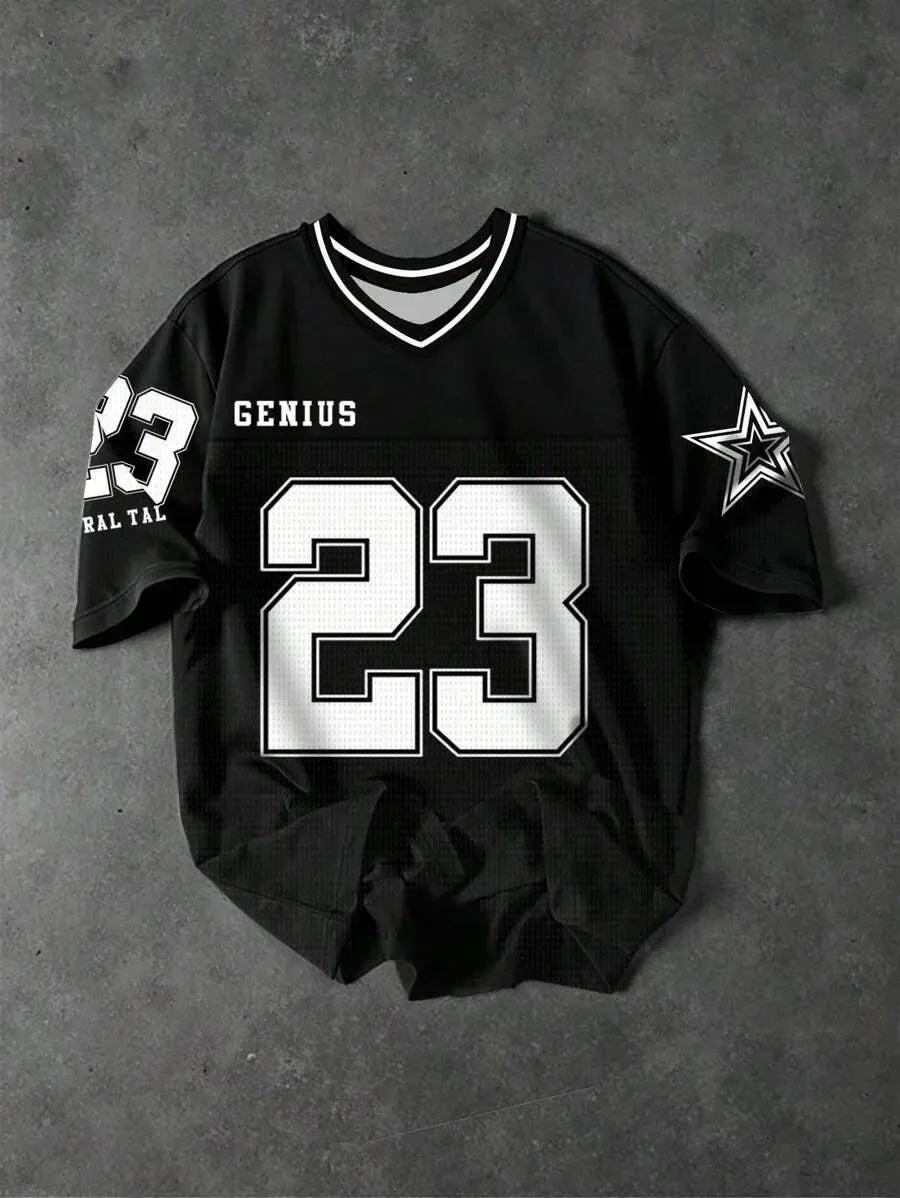 Retro Men's American Football Jersey V‑Neck Number Graphic Print Star Sleeve Pattern 2026 Crest Fan Football Shirt