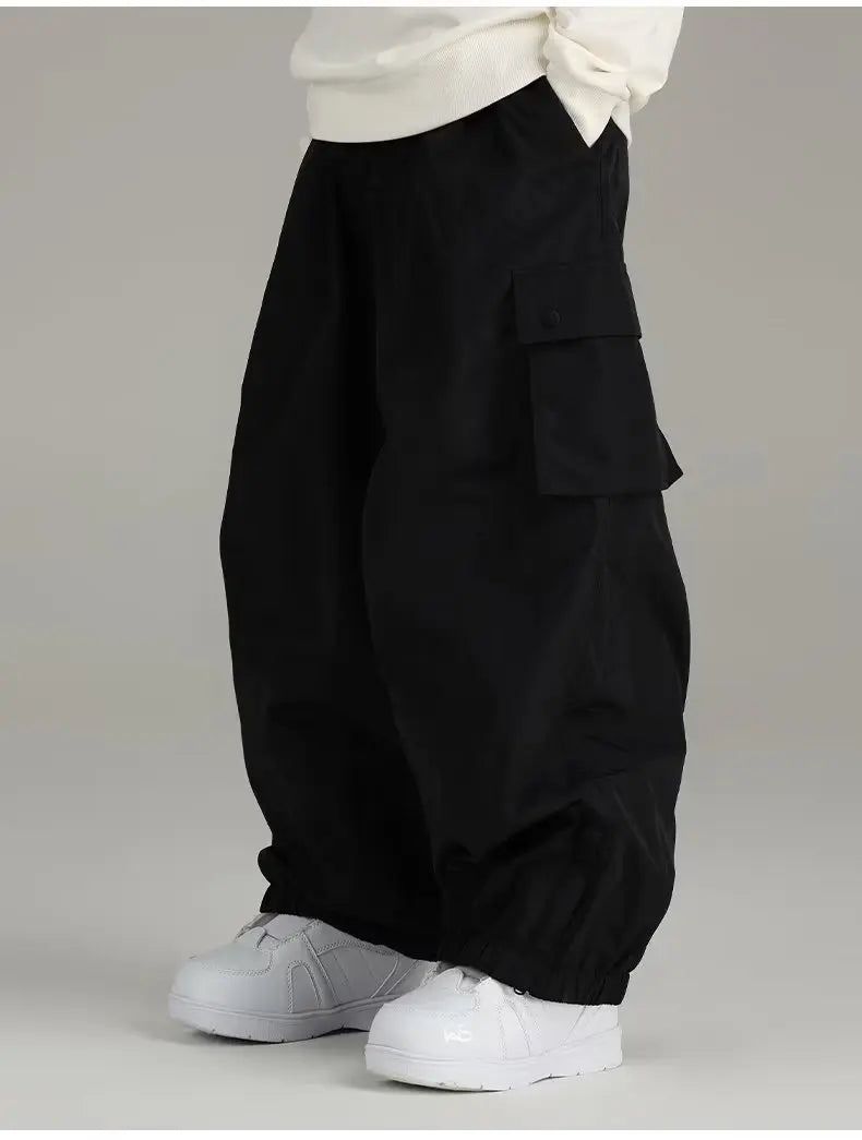 Beige Baggy Cargo Pants Side Pocket Elastic Cuff Loose Fit Trousers Men's Casual Pants