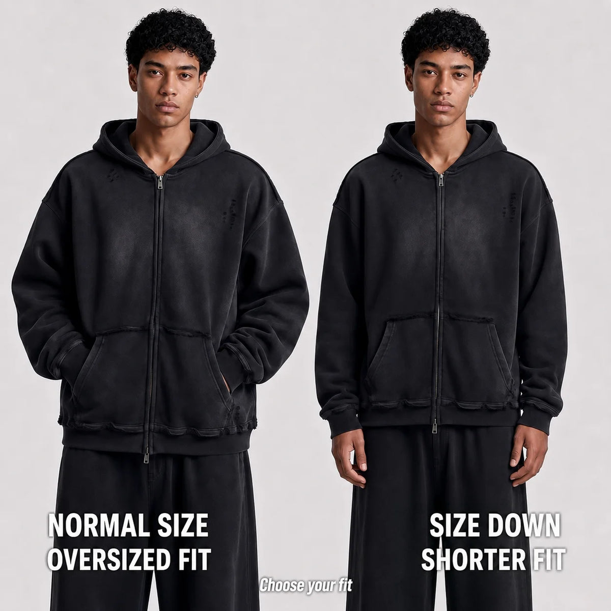 Vintage Washed Zip up Hoodie Heavyweight 400G Oversized Faded Hoodie Y2K Streetwear Full Zip Jacket