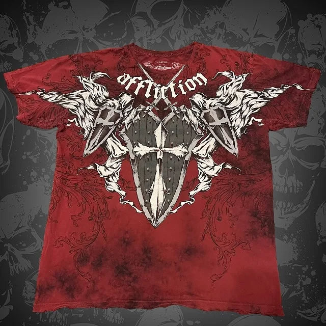 Affliction Street Fashion Cotton Pattern Printing Y2K Short Sleeved Tshirt New Harajuku Casual Loose Summer Unisex Punk Rock Top