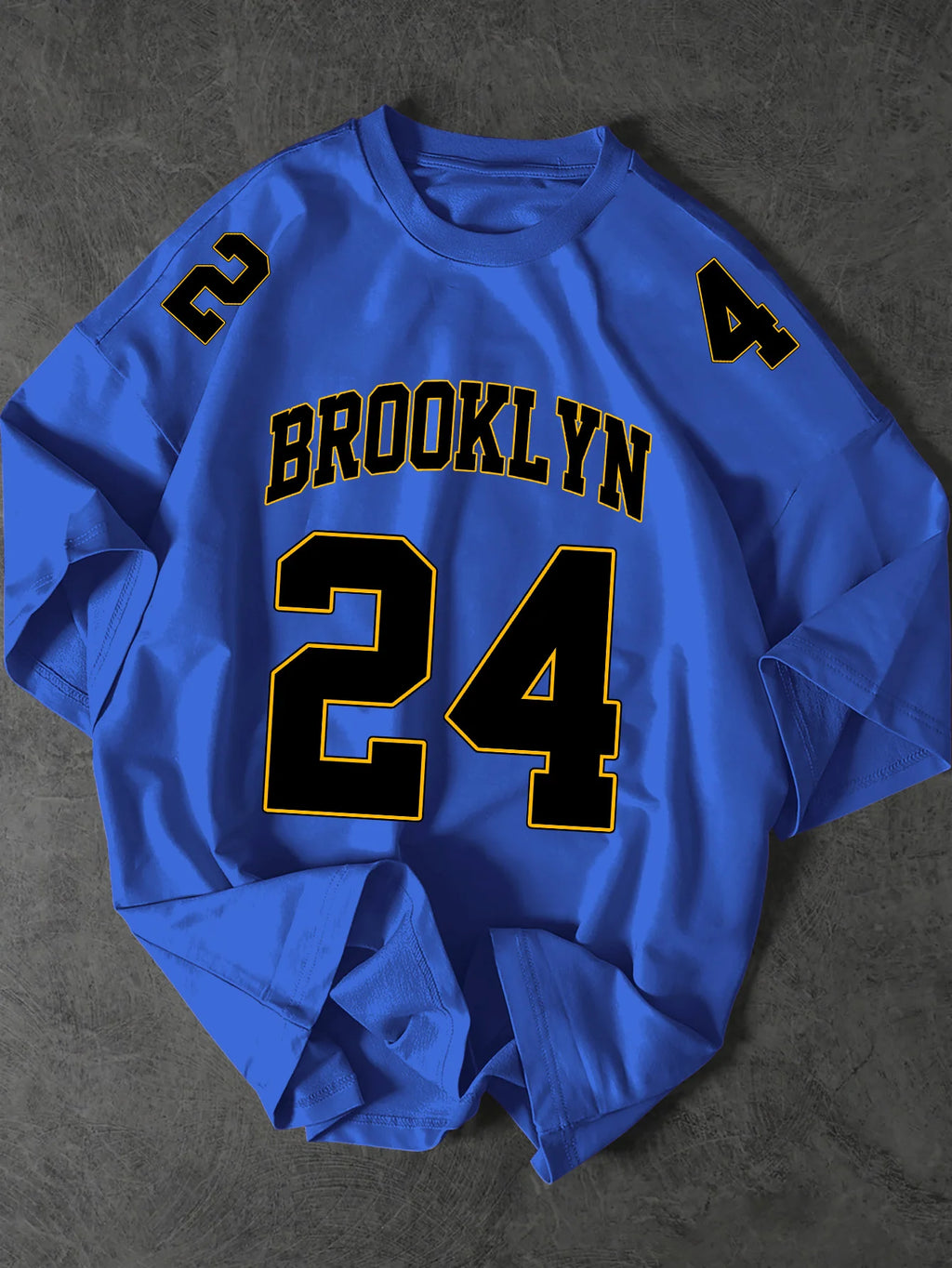 Men's American Retro Brooklyn 24 Printed T-Shirt, Loose Crew Neck Street Style Casual Top