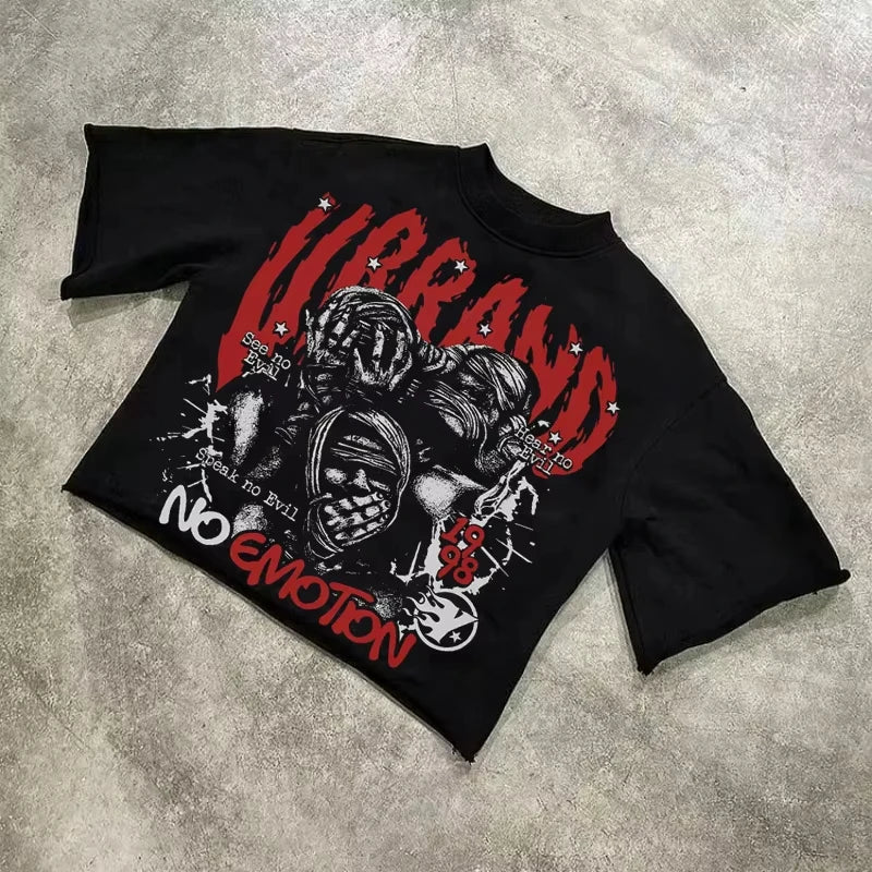 We Are All Alone Abstract Human Face Graphics Printed Cotton T-Shirt Men Y2K Short Sleeves Oversize  vintage t shirt