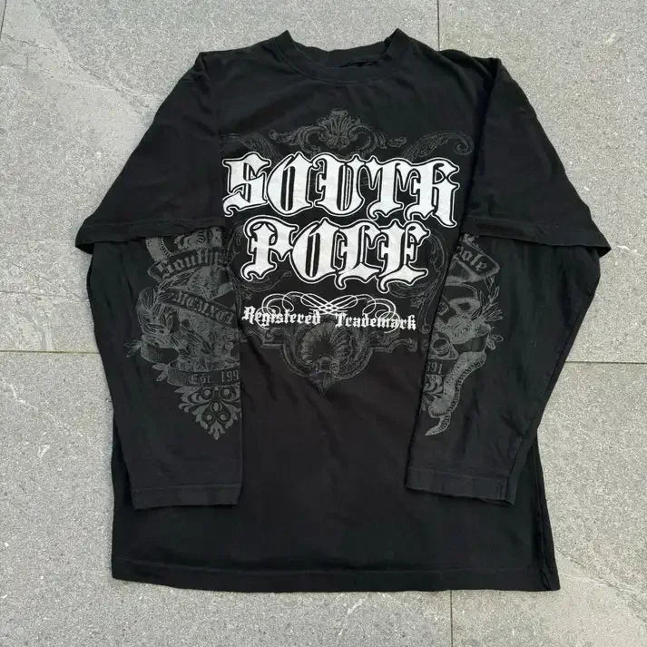 Southpole Y2K Gothic T-Shirt Long Sleeve Unisex Harajuku Streetwear |Hip Hop Letter Print Oversized Casual Shirt  Summer Fashion