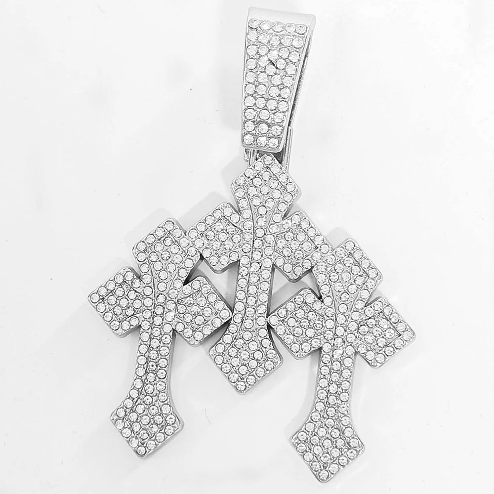 New Iced Out Stacked Crosses Pendant Necklace