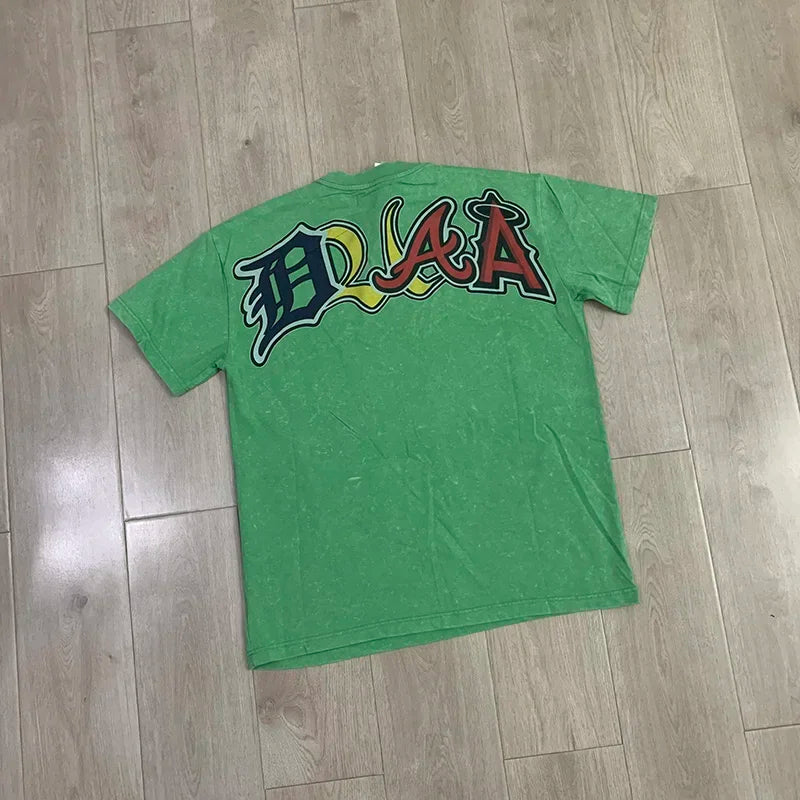 Streetwear Rhinestone Letter Print Yellow T-shirt Men Woman Fashion Retro Shinning Diamond loose casual Oversized Hip Hop Tees