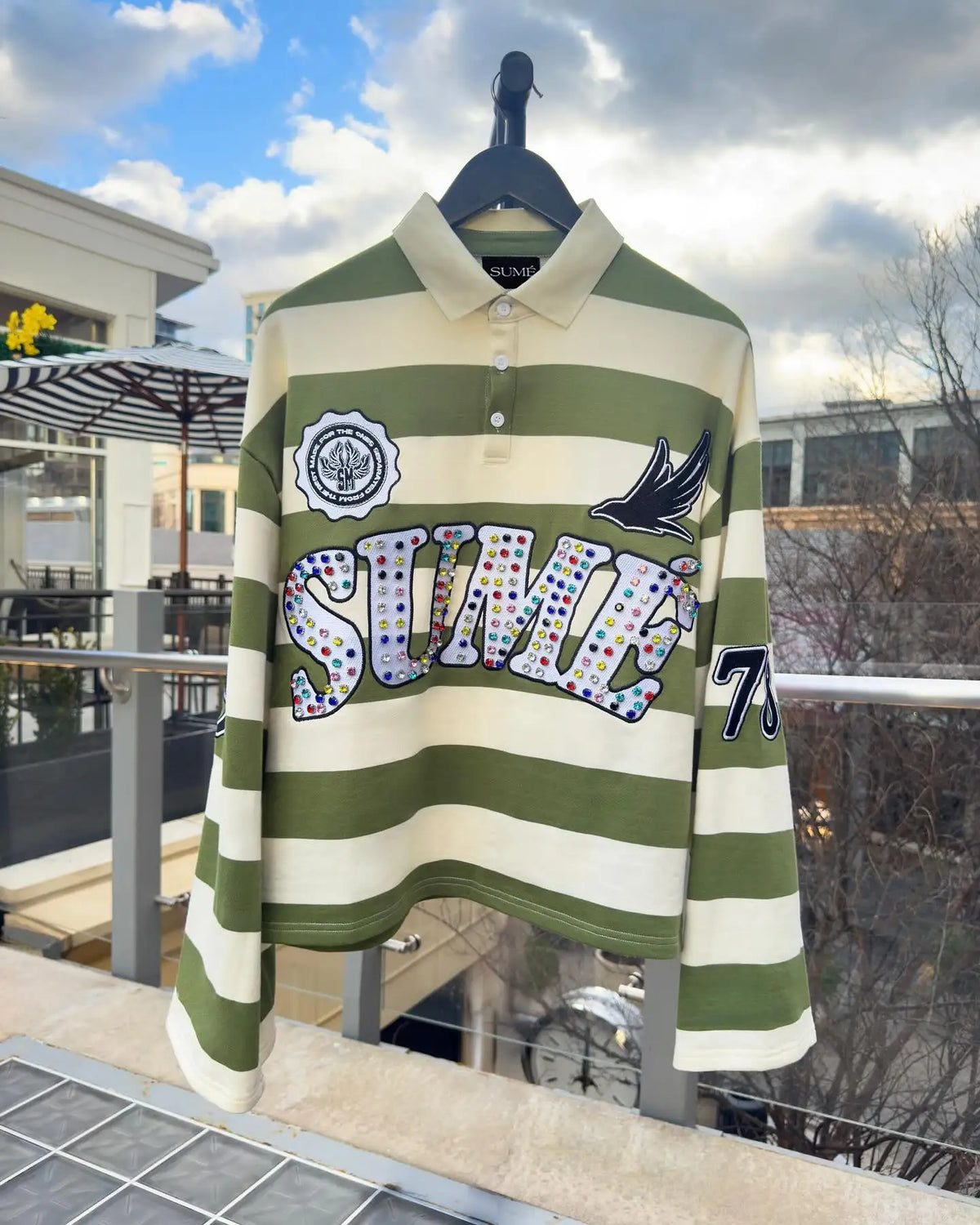 Summer Gothic Men  Hip Hop Klein Stone Embroidery T Shirts Stripe Polo Shirt Y2k Retro Fashion Sume Letter Splicing Short Sleeve