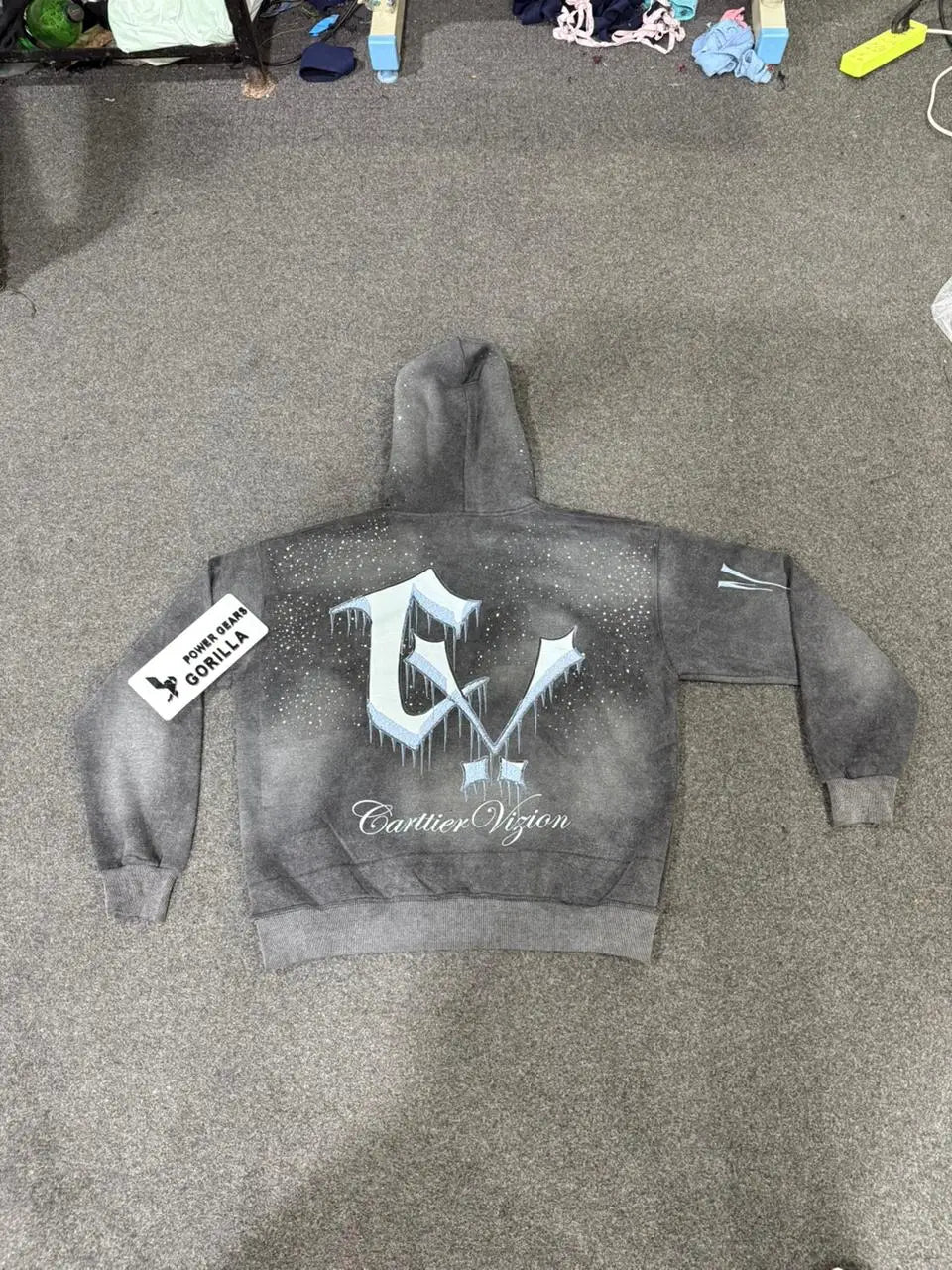 Custom Unisex Fashion Rhinestone Digital Printing 100% Cotton Oversized Winter Flare Sleeve Eco-Friendly 310g Hoodie Sweatshirt