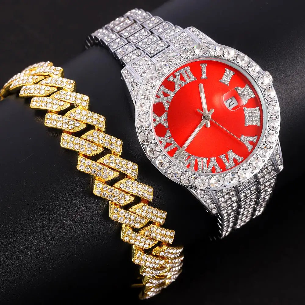 Exquisite Necklace+Watch+Bracelet Cuban