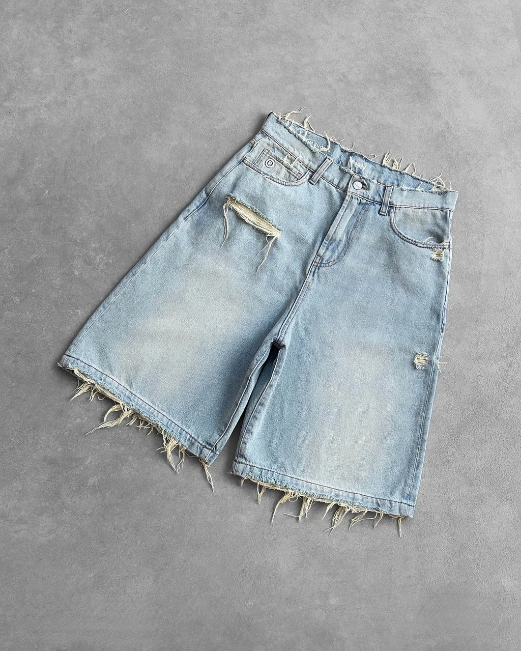 Y2k Black Punk Wash Baggy Work Shorts Men Women Summer Hip Hop Ripped Hole Denim Shorts Raw Edge Casual Jorts Streetwear