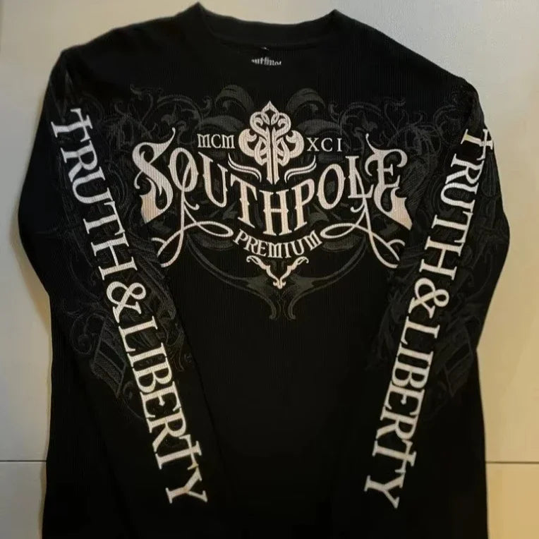 Southpole Y2K Gothic T-Shirt Long Sleeve Unisex Harajuku Streetwear |Hip Hop Letter Print Oversized Casual Shirt  Summer Fashion