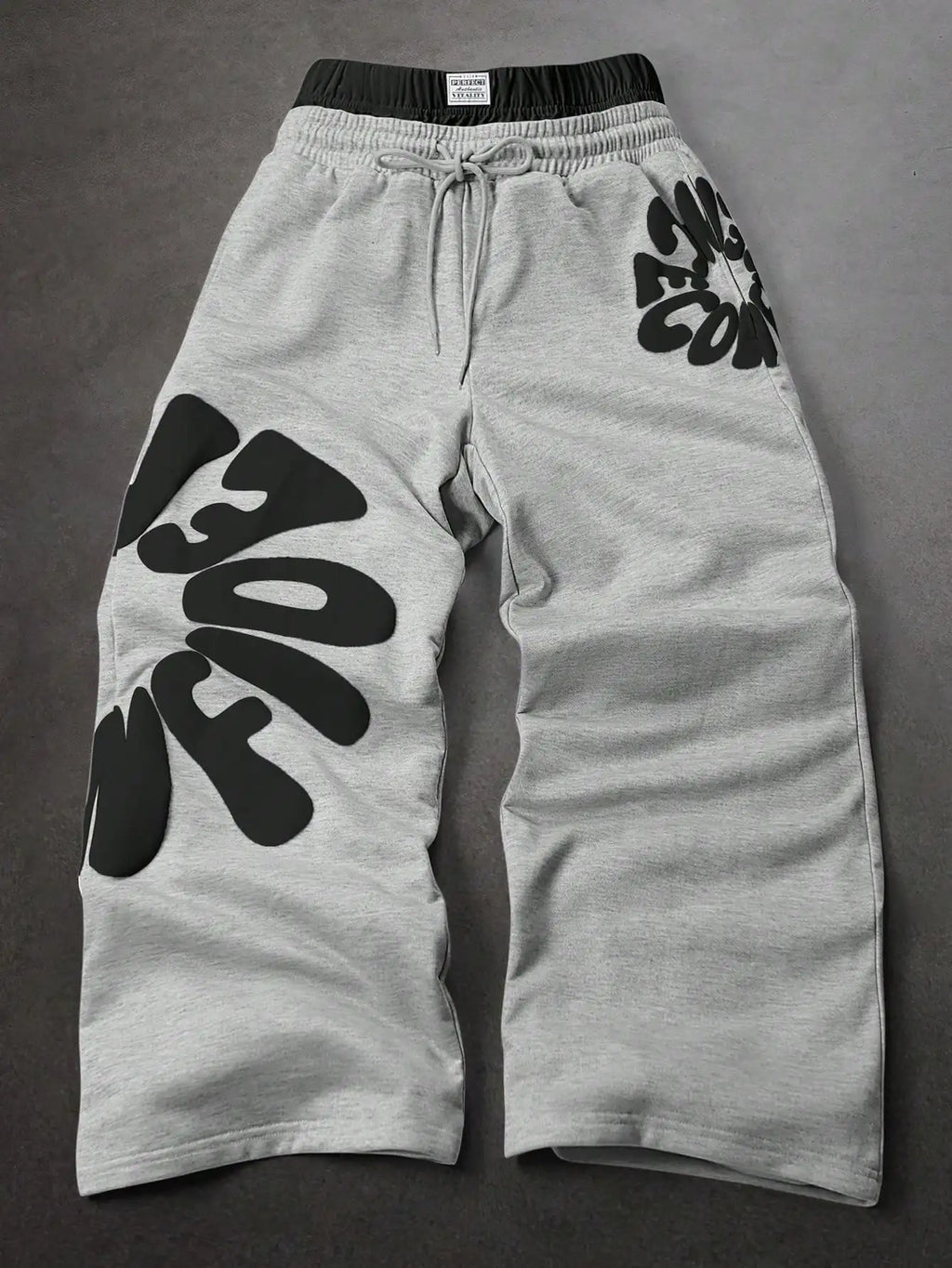 Baggy Y2K Streetwear Men's Stacked Grey Heavyweight Large Letter Print Sweatpants Loose Fit Drawstring Waist Casual Daily Wear