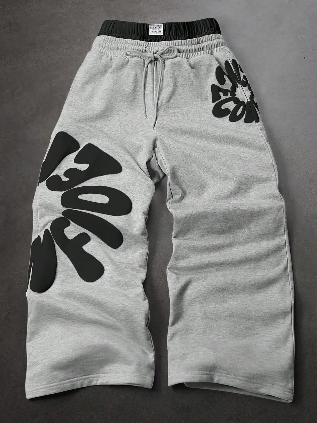 Baggy Y2K Streetwear Men's Stacked Grey Heavyweight Large Letter Print Sweatpants Loose Fit Drawstring Waist Casual Daily Wear