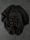Men's American Retro Brooklyn 24 Printed T-Shirt, Loose Crew Neck Street Style Casual Top
