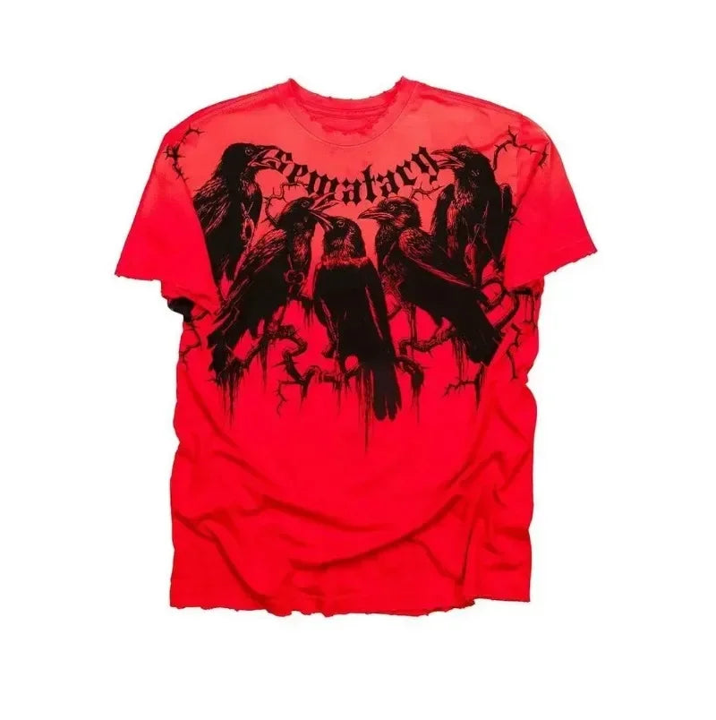 Y2KAffliction Short Sleeve Vintage Clothing Punk Hip Hop Graphic Print Oversized Tshirt Women Round Neck Cotton Short Sleeve Top