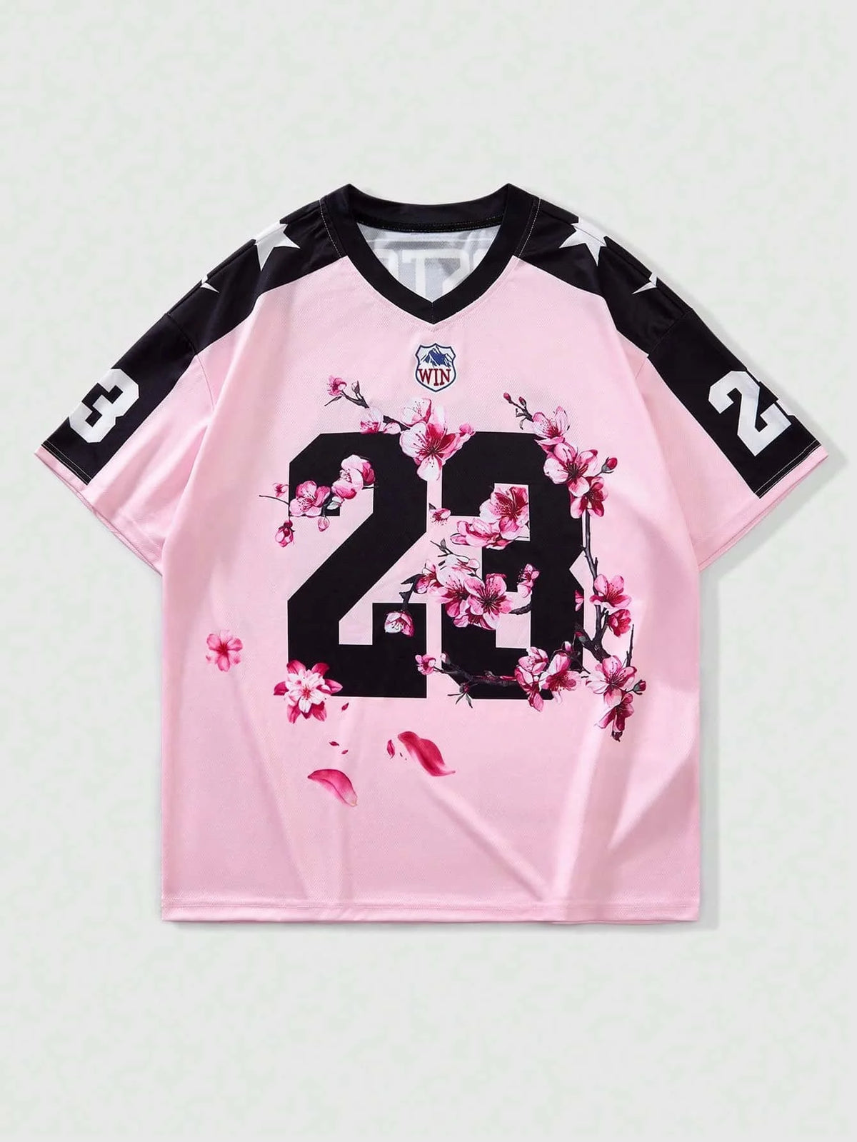 American Football Jersey China-Chic Dragon Pattern Cherry Blossom Flower Full Print V-neck Mesh Loose T-shirt for Men and Women