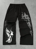 Summer Hot Sale Y2K Letter Flame Star Print Wide Leg Sweatpants Unisex Drawstring Loose Hip Hop Streetwear Casual Long Trousers