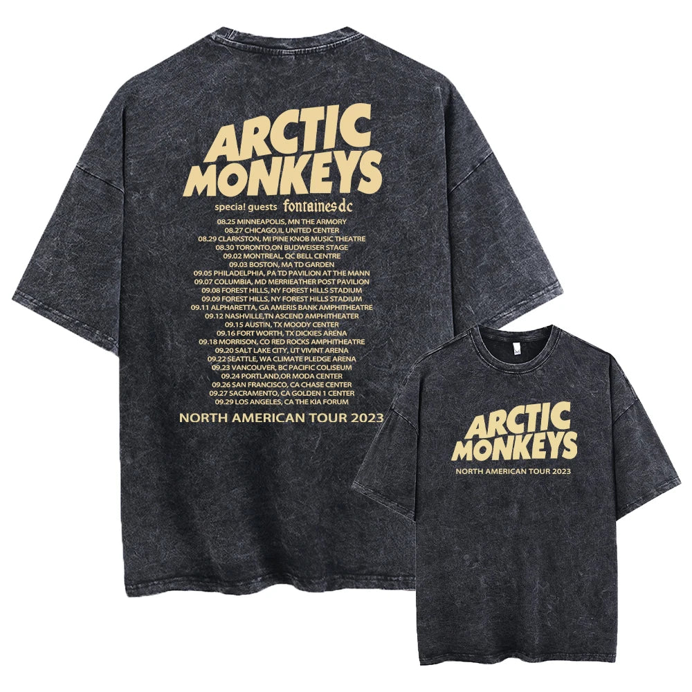 Retro Rock Arctic Monkeys Music Album Graphic T-Shrit Men's Vintage Washed Oversized Short Sleeve T Shirt Y2k Hip Hop Streetwear