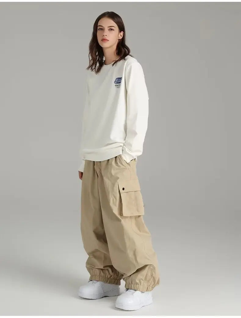 Beige Baggy Cargo Pants Side Pocket Elastic Cuff Loose Fit Trousers Men's Casual Pants