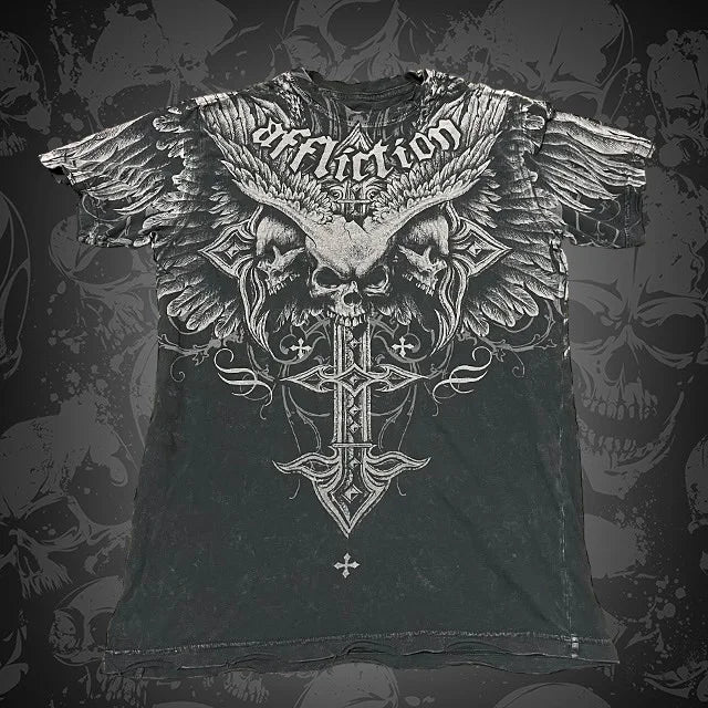 Affliction Street Fashion Cotton Pattern Printing Y2K Short Sleeved Tshirt New Harajuku Casual Loose Summer Unisex Punk Rock Top