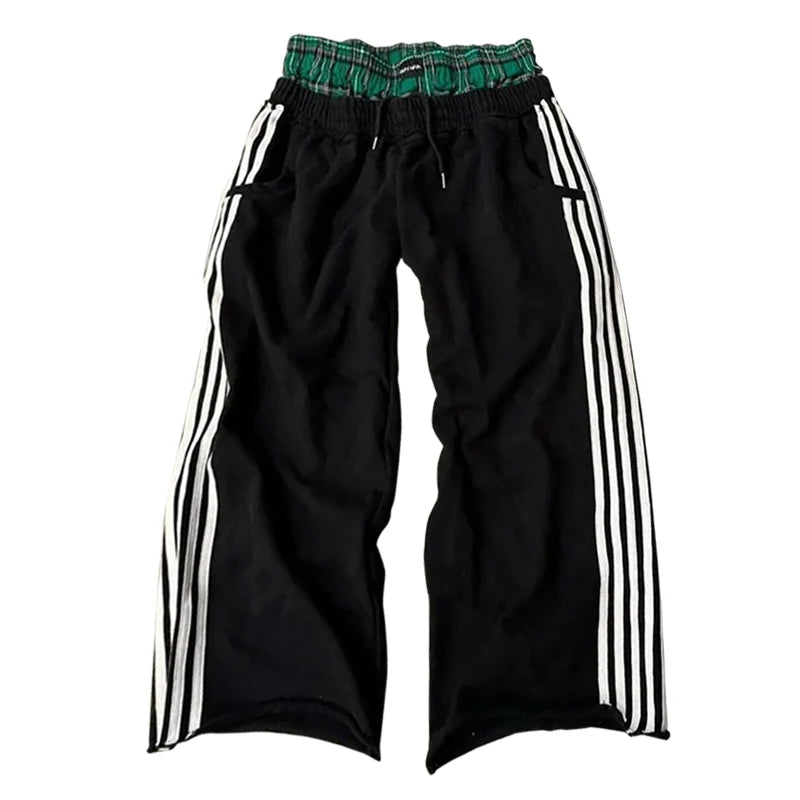 Y2K Retro Pants Harajuku Double Embroidered Waist Sweatpants Hip Hop Goth Clothes Fashion Wide Leg Baggy Pants Streetwear Unisex