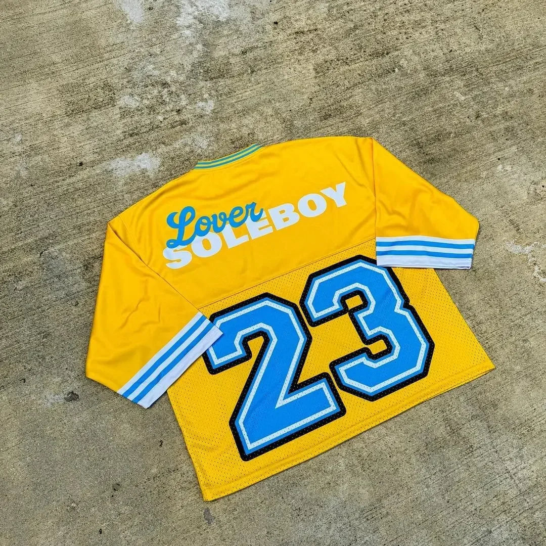 Hip Hop Men Monogrammed Jersey Yellow Character Design Pattern Vintage Couple Summer Leisure V Neck Breathable and Comfortable