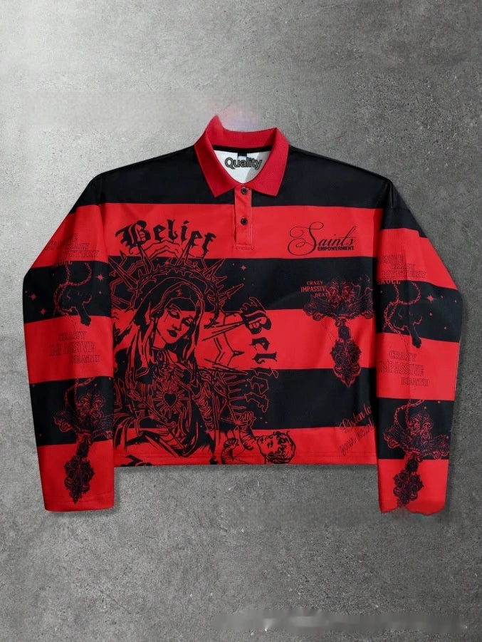 2026 Summer New Style Men's Long-Sleeved Polo Shirt with 3D Letter Pattern Print Street Casual Fashionable and Comfortable